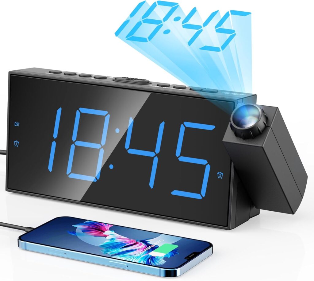 Mesqool Digital Projection Alarm Clock with Dual Alarms, 5 Levels Dimmer